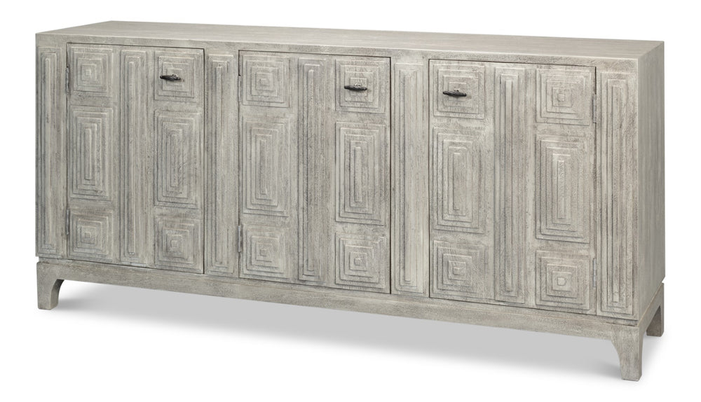 Sarreid Rafina Three Door Sideboard - Stylish Mango Wood Design With 3 Removable Shelves For Versatile Storage Grey  53826