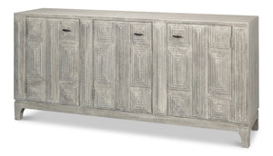 Sarreid Rafina Three Door Sideboard - Stylish Mango Wood Design With 3 Removable Shelves For Versatile Storage Grey  53826