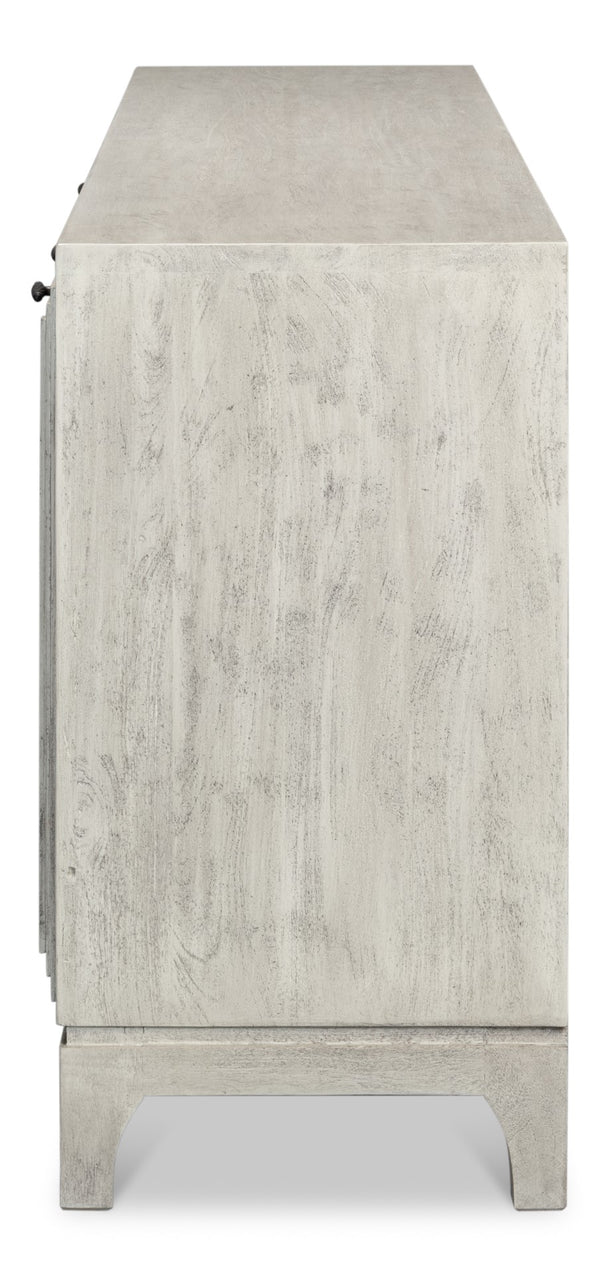 Sarreid Rafina Three Door Sideboard - Stylish Mango Wood Design With 3 Removable Shelves For Versatile Storage Grey  53826