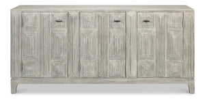 Sarreid Rafina Three Door Sideboard - Stylish Mango Wood Design With 3 Removable Shelves For Versatile Storage Grey  53826