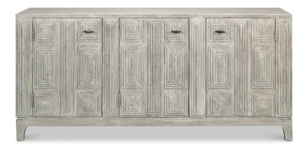 Sarreid Rafina Three Door Sideboard - Stylish Mango Wood Design With 3 Removable Shelves For Versatile Storage Grey  53826