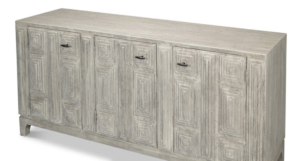 Sarreid Rafina Three Door Sideboard - Stylish Mango Wood Design With 3 Removable Shelves For Versatile Storage Grey  53826