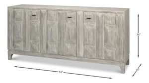 Sarreid Rafina Three Door Sideboard - Stylish Mango Wood Design With 3 Removable Shelves For Versatile Storage Grey  53826