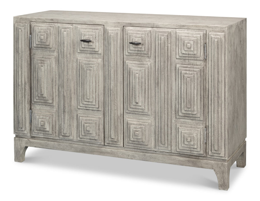 Sarreid Rafina Two Door Sideboard - Stylish Mango Wood Storage With 2 Removable Shelves For Modern Homes Grey  53827