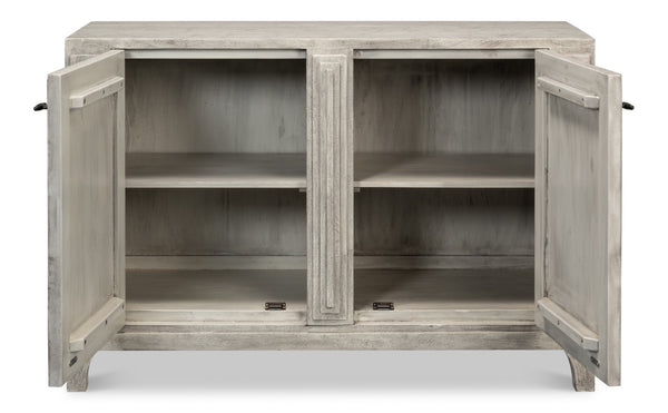 Sarreid Rafina Two Door Sideboard - Stylish Mango Wood Storage With 2 Removable Shelves For Modern Homes Grey  53827