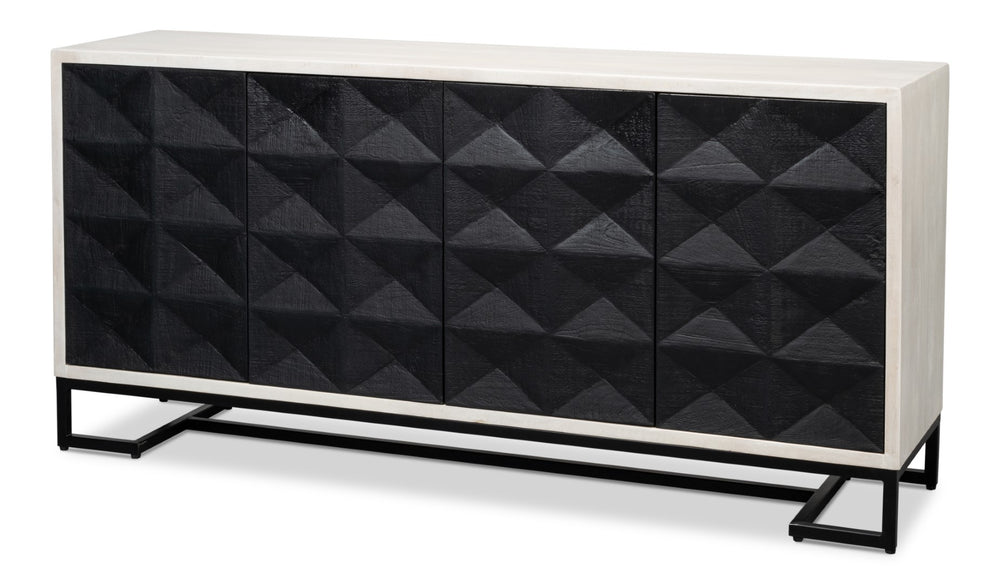Sarreid Asiger Four Door Sideboard - Chic Off-white With Matte Black Doors, Crafted From Durable Mango Wood Black  53828