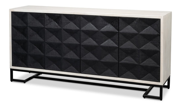 Sarreid Asiger Four Door Sideboard - Chic Off-white With Matte Black Doors, Crafted From Durable Mango Wood Black  53828