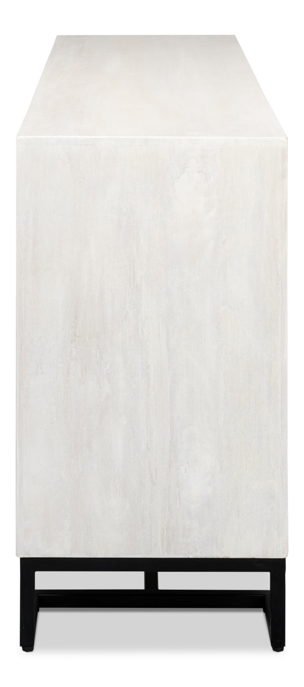 Sarreid Asiger Four Door Sideboard - Chic Off-white With Matte Black Doors, Crafted From Durable Mango Wood Black  53828