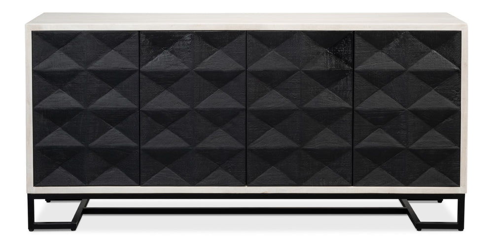 Sarreid Asiger Four Door Sideboard - Chic Off-white With Matte Black Doors, Crafted From Durable Mango Wood Black  53828