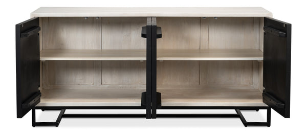 Sarreid Asiger Four Door Sideboard - Chic Off-white With Matte Black Doors, Crafted From Durable Mango Wood Black  53828