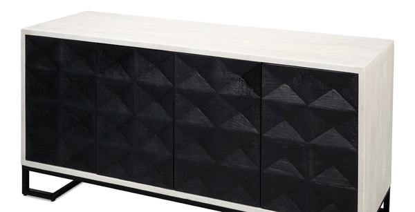 Sarreid Asiger Four Door Sideboard - Chic Off-white With Matte Black Doors, Crafted From Durable Mango Wood Black  53828