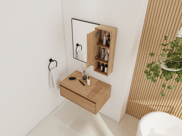 English Elm 30'' Wall Mounted Mirror Cabinet Black Aluminum Frame Soft Close Bathroom Storage W999S00539
