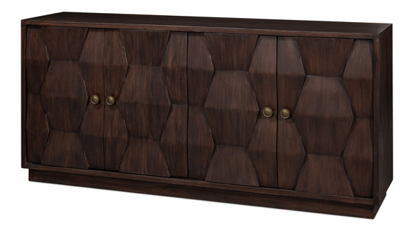 Sarreid Preston Four Door Sideboard - Stunning Unx Orange & Black Mango Wood Design With 2 Removable Shelves Brown  53829
