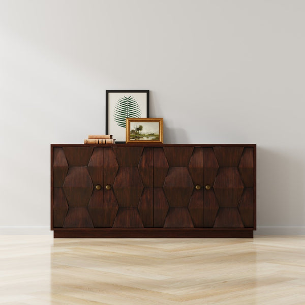Sarreid Preston Four Door Sideboard - Stunning Unx Orange & Black Mango Wood Design With 2 Removable Shelves Brown  53829