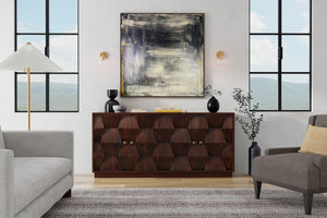 Sarreid Preston Four Door Sideboard - Stunning Unx Orange & Black Mango Wood Design With 2 Removable Shelves Brown  53829