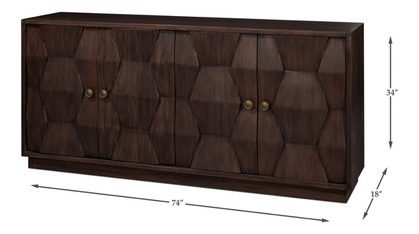 Sarreid Preston Four Door Sideboard - Stunning Unx Orange & Black Mango Wood Design With 2 Removable Shelves Brown  53829