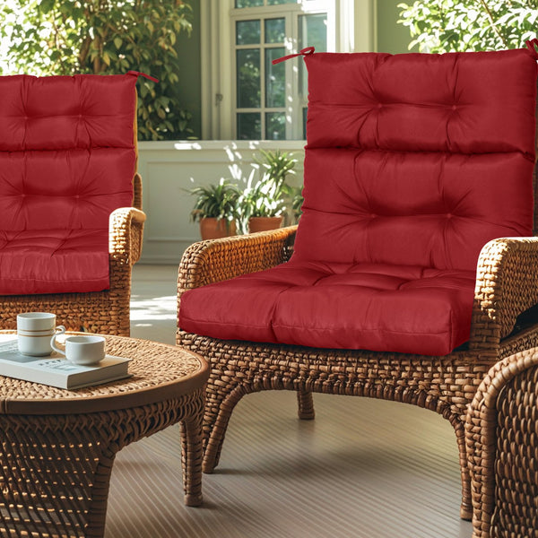 English Elm 2 Pcs Set High Back Patio Chair Cushions Tufted Outdoor Reversible 44x22x4 Waterproof Comfort Red W419P287335