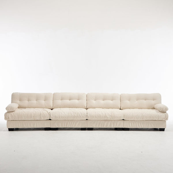 English Elm Modular Cloud Sectional Sofa Flannelette Upholstered Deep Seat with Plush Round Armrests Beige W2120S00045