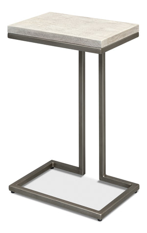 Sarreid Ponie End Table - Stylish Grey/White Top With Durable Gunmetal Base - Modern Iron & Mango Wood Design Grey  53831