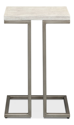 Sarreid Ponie End Table - Stylish Grey/White Top With Durable Gunmetal Base - Modern Iron & Mango Wood Design Grey  53831