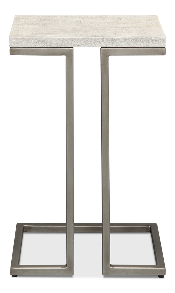 Sarreid Ponie End Table - Stylish Grey/White Top With Durable Gunmetal Base - Modern Iron & Mango Wood Design Grey  53831