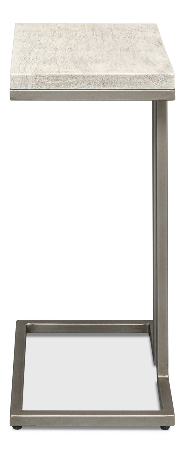 Sarreid Ponie End Table - Stylish Grey/White Top With Durable Gunmetal Base - Modern Iron & Mango Wood Design Grey  53831