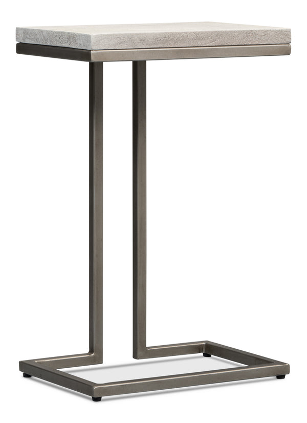Sarreid Ponie End Table - Stylish Grey/White Top With Durable Gunmetal Base - Modern Iron & Mango Wood Design Grey  53831