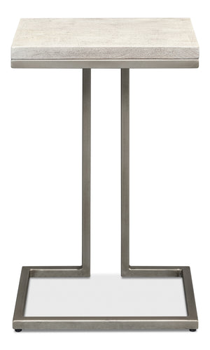 Sarreid Ponie End Table - Stylish Grey/White Top With Durable Gunmetal Base - Modern Iron & Mango Wood Design Grey  53831