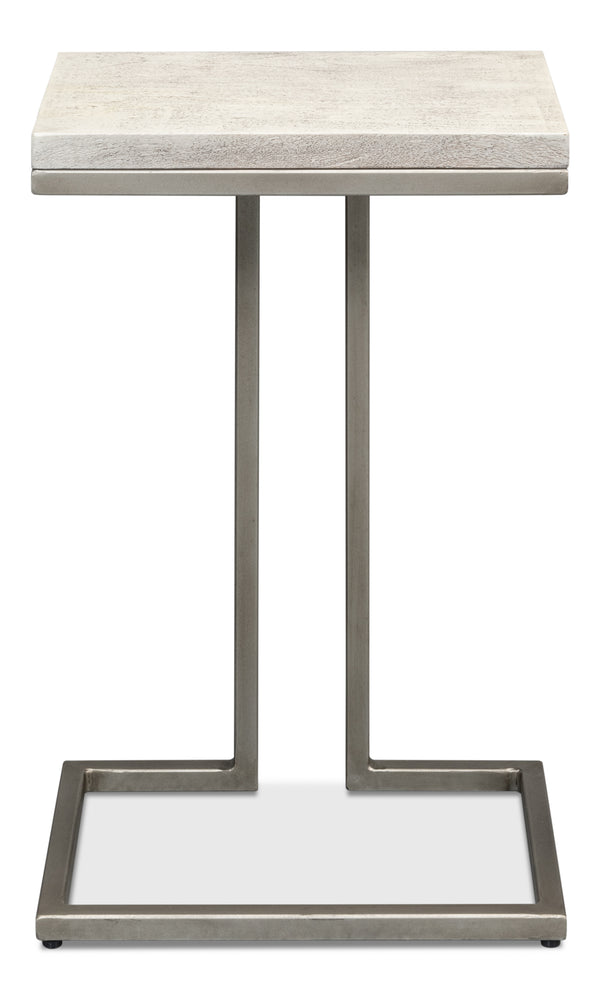 Sarreid Ponie End Table - Stylish Grey/White Top With Durable Gunmetal Base - Modern Iron & Mango Wood Design Grey  53831