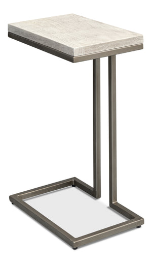 Sarreid Ponie End Table - Stylish Grey/White Top With Durable Gunmetal Base - Modern Iron & Mango Wood Design Grey  53831