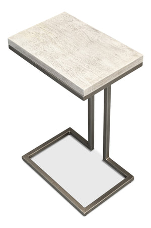 Sarreid Ponie End Table - Stylish Grey/White Top With Durable Gunmetal Base - Modern Iron & Mango Wood Design Grey  53831