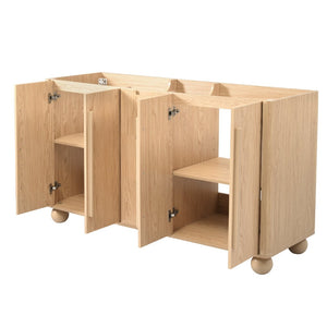 English Elm [cabinet Only] 58 Inch Double Sink Vanity Base Wood Grain Mdf Soft Close Storage N759S425429N