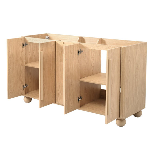 English Elm [cabinet Only] 58 Inch Double Sink Vanity Base Wood Grain Mdf Soft Close Storage N759S425429N