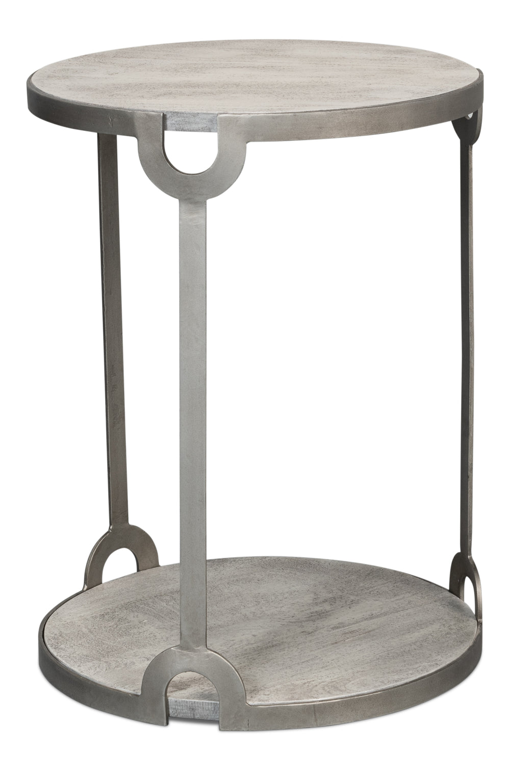 Sarreid Phin End Table: Stylish Grey & White Top With Gunmetal Base - Modern Iron & Mango Wood Design Grey  53834
