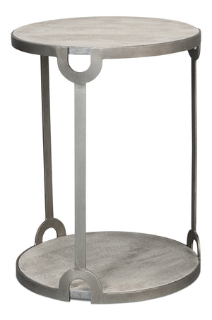 Sarreid Phin End Table: Stylish Grey & White Top With Gunmetal Base - Modern Iron & Mango Wood Design Grey  53834