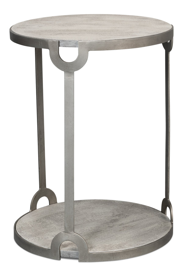 Sarreid Phin End Table: Stylish Grey & White Top With Gunmetal Base - Modern Iron & Mango Wood Design Grey  53834