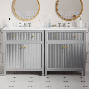 English Elm 60'' Modern Bathroom Vanity Set With Ceramic Sink, Soft Closing Doors, Space-Saving Grey Design N710SS00007E
