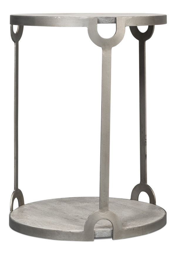 Sarreid Phin End Table: Stylish Grey & White Top With Gunmetal Base - Modern Iron & Mango Wood Design Grey  53834