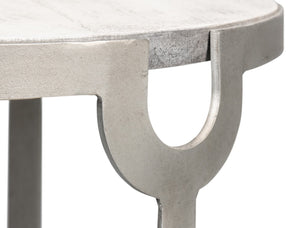Sarreid Phin End Table: Stylish Grey & White Top With Gunmetal Base - Modern Iron & Mango Wood Design Grey  53834