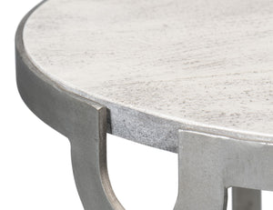 Sarreid Phin End Table: Stylish Grey & White Top With Gunmetal Base - Modern Iron & Mango Wood Design Grey  53834