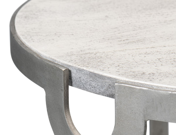 Sarreid Phin End Table: Stylish Grey & White Top With Gunmetal Base - Modern Iron & Mango Wood Design Grey  53834
