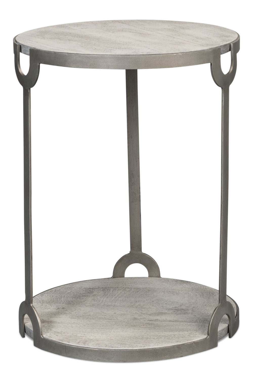 Sarreid Phin End Table: Stylish Grey & White Top With Gunmetal Base - Modern Iron & Mango Wood Design Grey  53834