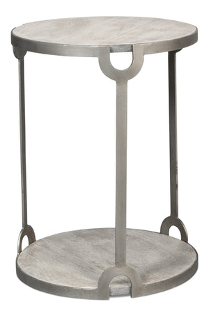 Sarreid Phin End Table: Stylish Grey & White Top With Gunmetal Base - Modern Iron & Mango Wood Design Grey  53834