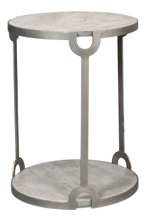 Sarreid Phin End Table: Stylish Grey & White Top With Gunmetal Base - Modern Iron & Mango Wood Design Grey  53834
