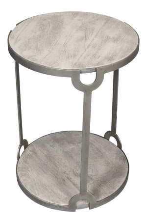 Sarreid Phin End Table: Stylish Grey & White Top With Gunmetal Base - Modern Iron & Mango Wood Design Grey  53834