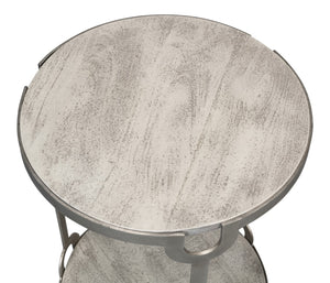 Sarreid Phin End Table: Stylish Grey & White Top With Gunmetal Base - Modern Iron & Mango Wood Design Grey  53834