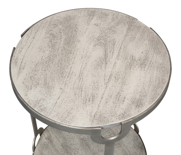 Sarreid Phin End Table: Stylish Grey & White Top With Gunmetal Base - Modern Iron & Mango Wood Design Grey  53834