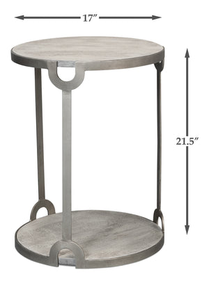 Sarreid Phin End Table: Stylish Grey & White Top With Gunmetal Base - Modern Iron & Mango Wood Design Grey  53834