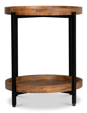 Sarreid Profile Round End Table - Stylish Mango Wood Top With Black Iron Base For Modern Living Spaces Brown  53837