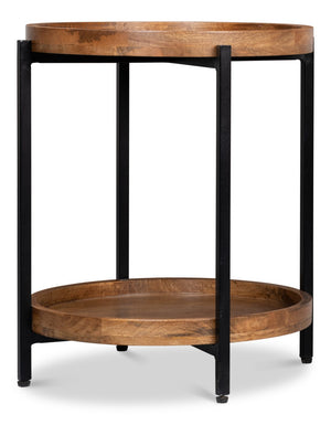 Sarreid Profile Round End Table - Stylish Mango Wood Top With Black Iron Base For Modern Living Spaces Brown  53837